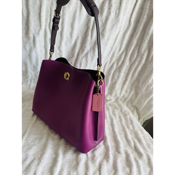 NWT COACH Willow Colorblock Leather Shoulder Bag - Deep Plum Multi - Picture 3 of 10